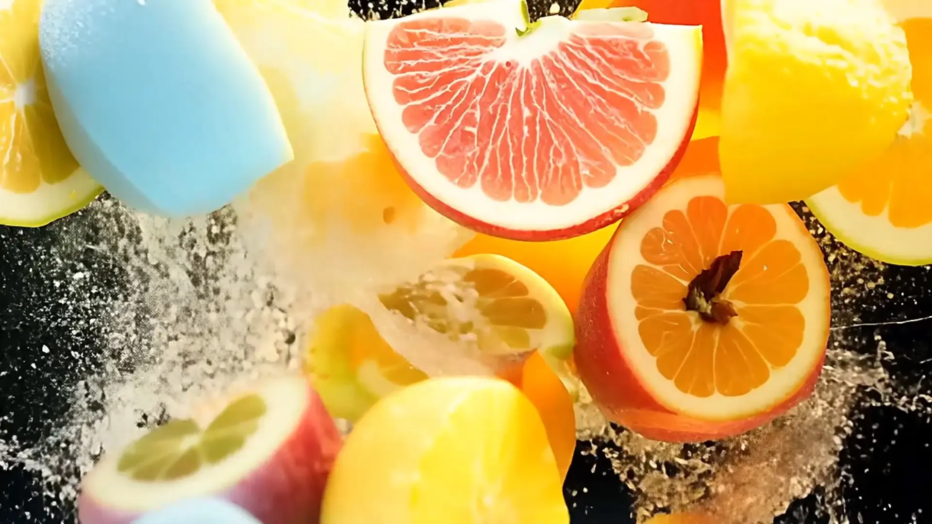 Vibrant Fruit Splash Overlay Perfect for Title Animation